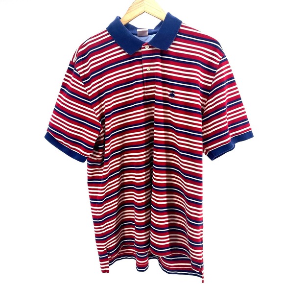 Brooks Brothers Performance Polo Shirt Red White Blue Stripe Original Fit XL - Picture 2 of 4